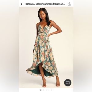 Brand new Lulus Botanical Blessings Green Floral Lure
High Low Wrap Midi Dress